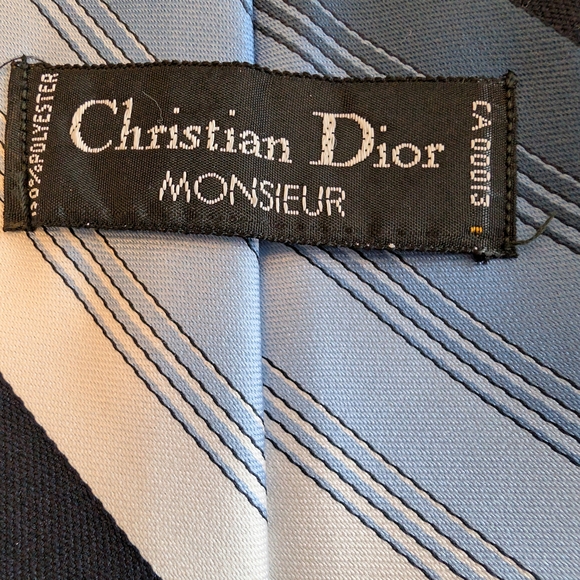 🔥 Vintage Christian Dior Monsieur Blue Striped Designer Necktie - Picture 4 of 6